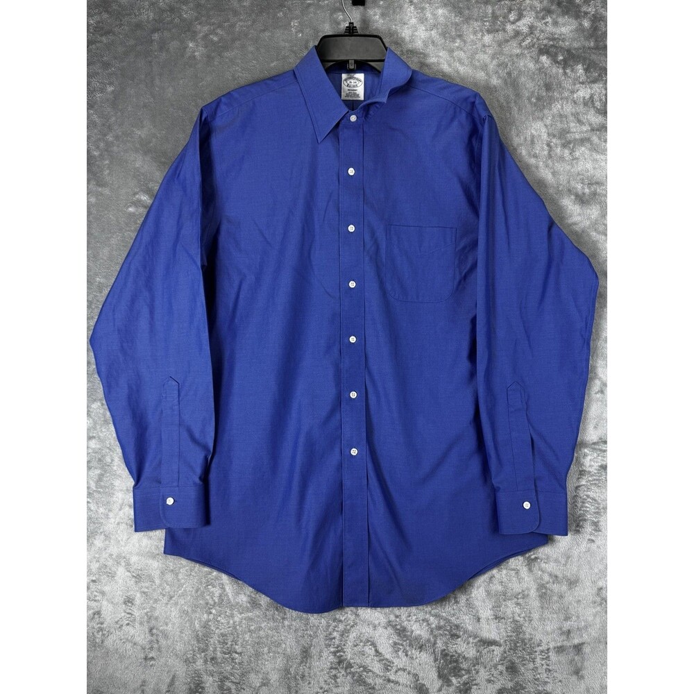 Brooks Brothers Country Club Mens Dress Shirt 16 Blue Regular Solid 100 Cotton